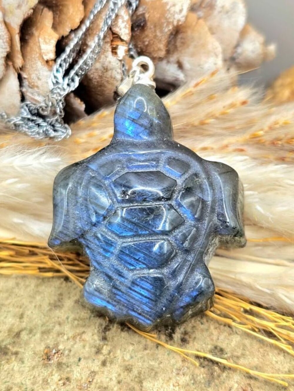 Nature Labradorite Turtle Pendant Necklace